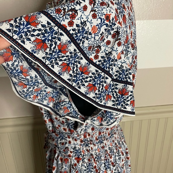 Max Studio Floral Ruffle Sleeve Midi Dress - Blue and orange size Medium - Picture 6 of 15